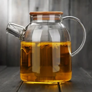 Glass Teapot, large capacity: 1000 ml or 1800 ml, heat-resistant, filter flower, bamboo cover